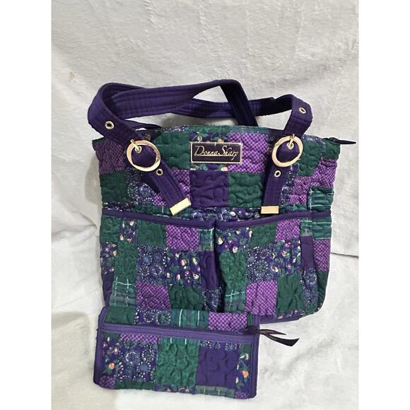 Donna Sharp Quilted Floral Patchwork Purple And Green Large Bag And Wallet - Picture 1 of 14